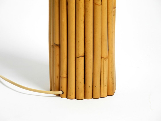 Image 1 of Large beautiful 1970s Italian bamboo table lamp with large oiled paper shade