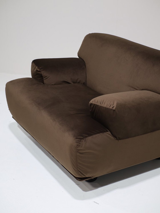 Image 1 of Cassina Fiandra Elements Sofa und Sessel, brauner Samt, 1970er Jahre
