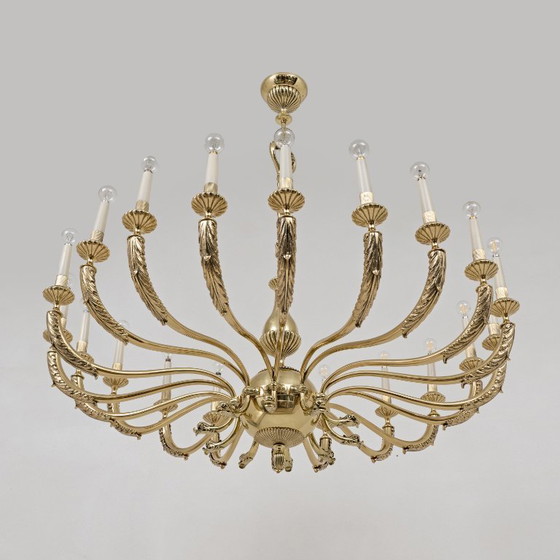 Image 1 of Italian Neoclassical Style 20-Light Brass Chandelier, 1950s
