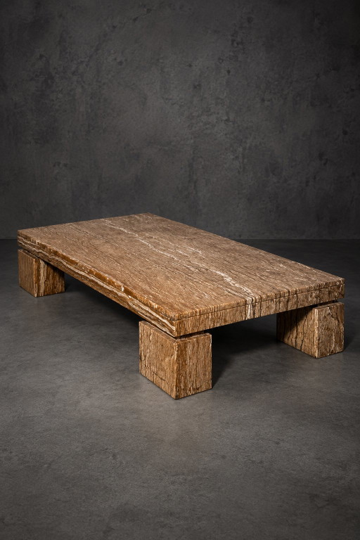 Structural Travertine Rosso Coffee Table – Brutalist Design – salontafels