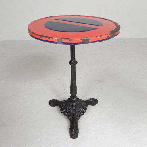 Bistro table with cast iron leg and traffic sign as top, 1920s, Paris