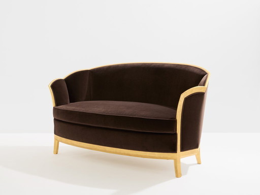 Maurice Dufrène giltwood brown velvet sofa circa 1925