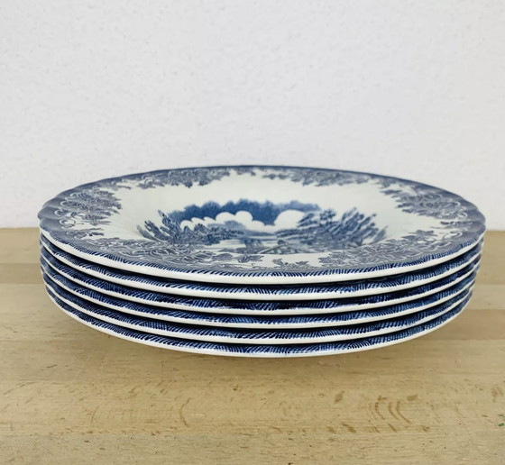 Image 1 of 6 Assiettes Creuses Terre De Fer Anglaises Myott The Brook, Ironstone Vintage