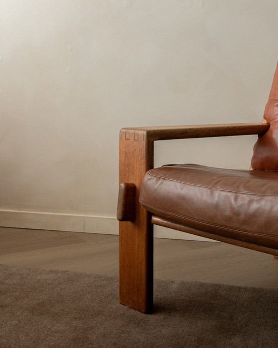 Image 1 of Poltrona lounge vintage Bonanza di Esko Pajamies per Asko, in rovere finlandese e pelle color cognac, anni '60.