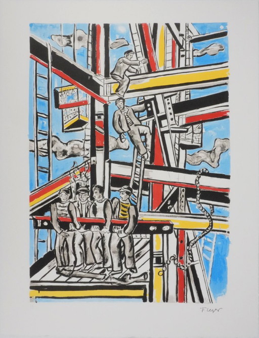 Fernand Léger: Die Baumeister in den Wolken, signierte Lithografie – lithos zeefdrukken, Paper
