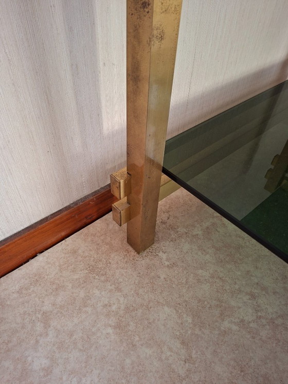 Image 1 of Vintage brass side table with 2 smoked glass shelves