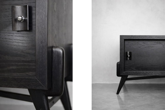 Image 1 of Vintage Mid-Century Scandinavian Modern Dark Oak Sideboard with Wooden & Metal Handles, 1960s