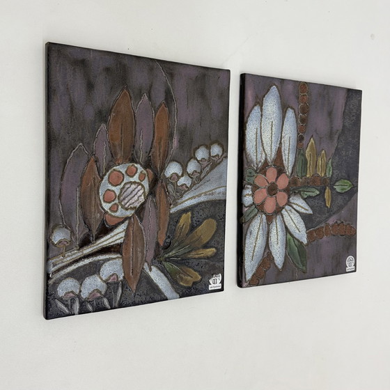 Image 1 of Plaques murales florales en céramique Rusha Handarbeit, 1970