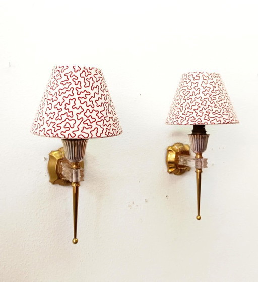 2x plexiglazen wandlampen in Hollywood Regency-stijl