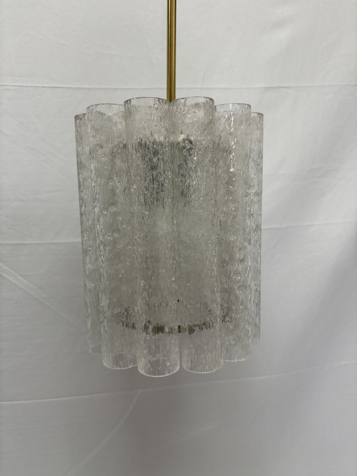 Suspension vintage Doria Leuchten tubes en verre glacé 1960/70