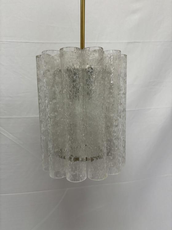 Image 1 of Suspension vintage Doria Leuchten tubes en verre glacé 1960/70