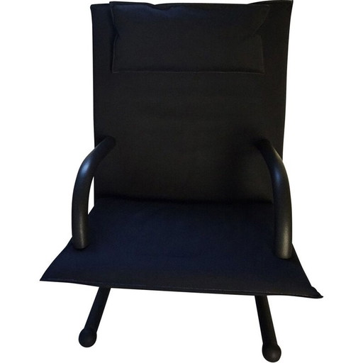 Poltrona vintage T-line con schienale alto in tela nera di Burkhard Vogtherr per Arflex, anni '80