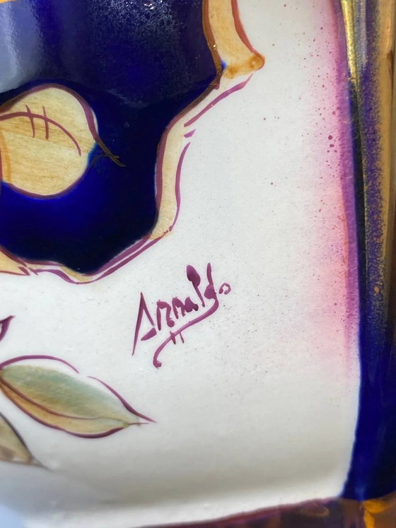 Ceramic two-handled cup – Cobalt blue and gilded roses – Signed Arnaldo – Spain – 1960s-1980s – Crockery (photo 8 of 9)