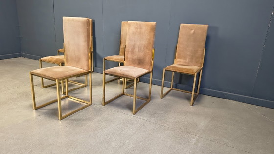 Image 1 of Vintage messing eetkamerstoelen van Belgochrom, set van 6 - jaren 70