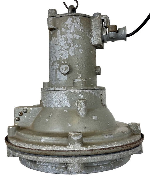 Industrial Grey Cast Aluminium Pendant Light, 1960s