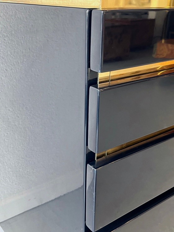 Image 1 of Commode en bois laqué bleu et laiton par Jean Claude Mahey vers 1970