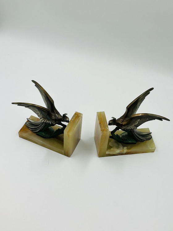 Art Deco Onyx Birds of Paradise Bookends – Decorative Objects, Marble, Metal (photo 4 of 14)