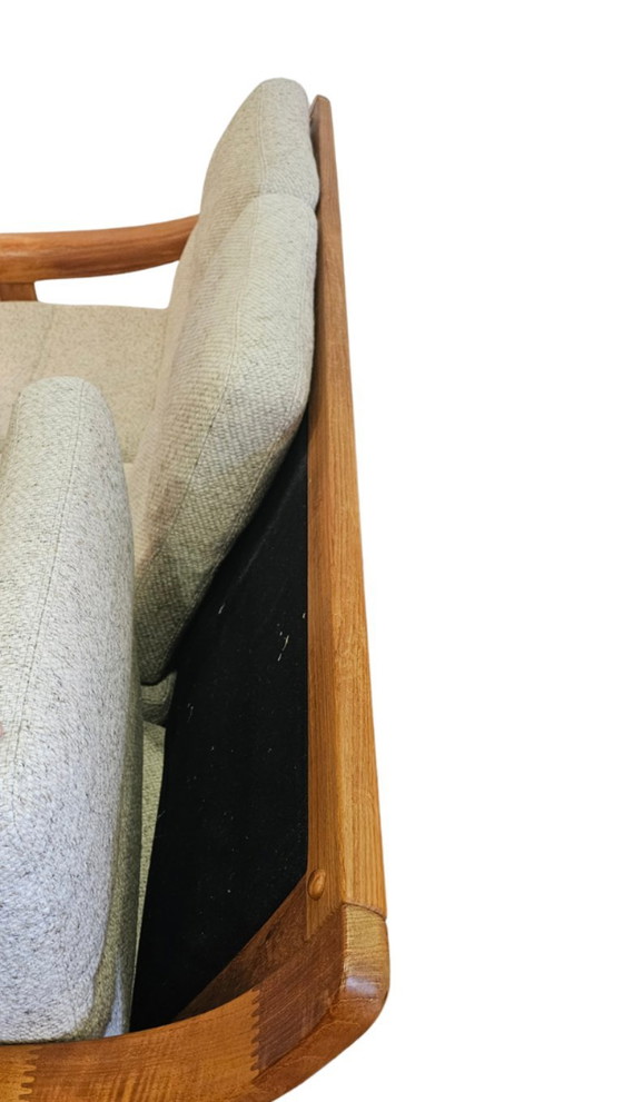 Mid Century Dänisches skandinavisches Dreisitzer-Sofa, 3-5 Sitzer Sofas, Holz, Stoff, Beige, Vintage (Foto 5 von 13)