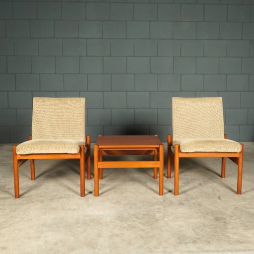 Set da salotto danese – Due poltrone con tavolino – Anni '70 – fauteuils, Textile