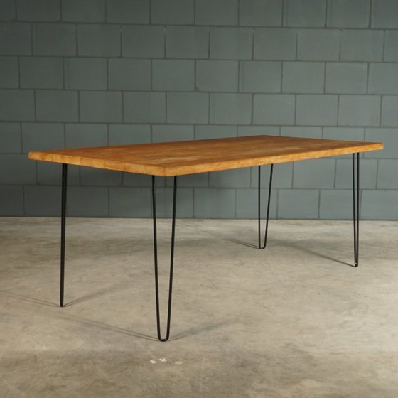 Image 1 of Vintage dining table – solid oak – hairpin legs