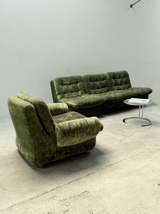 MODULAR CHAIR SOFA SET COTTON GREEN 4 PIECES 1970s