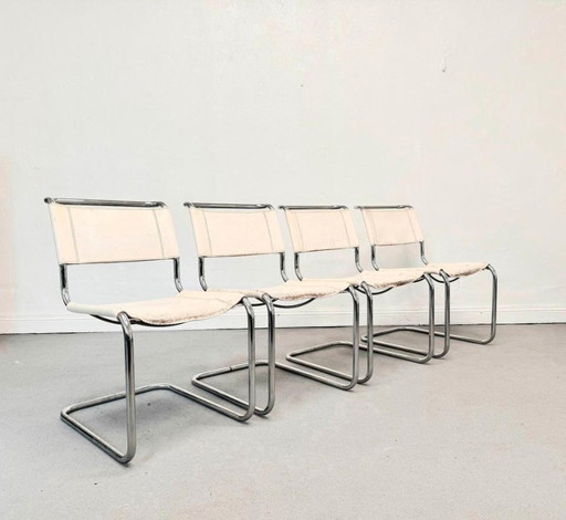 1/4 Mart Stam Thonet S33 Freischwinger Chair Leder weiß Patina