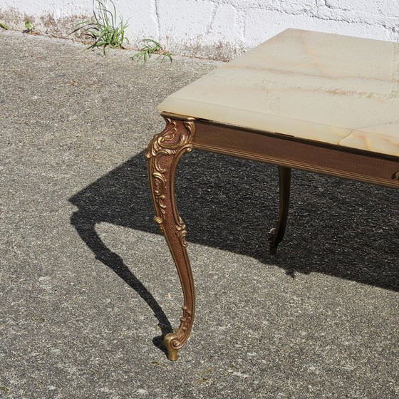 Image 1 of French WHITE Onyx Marble Brass Coffee Table - Style Louis XV 60s