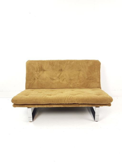 Divano vintage Kho Liang Le Artifort, panca a due posti, giallo ocra