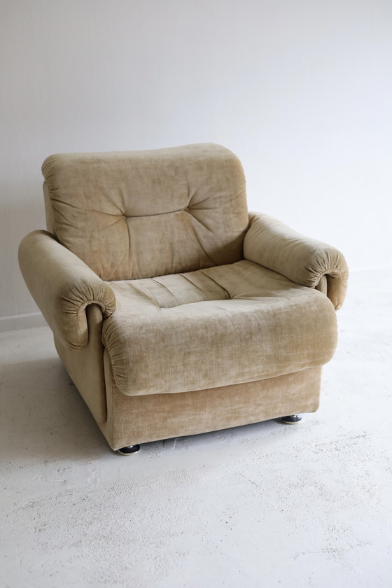 Image 1 of 4-seater modular sofa, beige velvet, 60s/70s