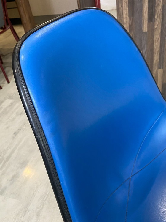 Image 1 of DSX chair, blue fiberglass, vinyl upholstery, Eames Herman Miller vintage 70s