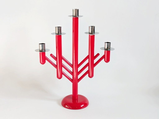 Vintage Aarikka Finland Rapsodia Red Candelabra | 1980s Scandinavian Design