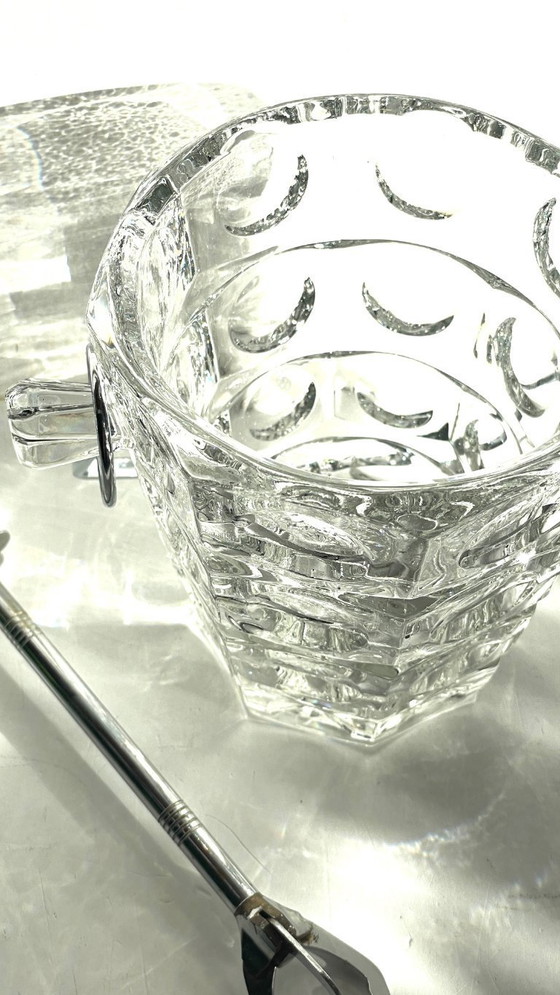 Image 1 of SEAU à Glace Cristal Ciselé et PINCE Vintage