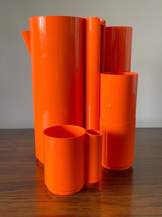 Image 1 of Servizio da succo di frutta vintage francese anni '70, confezione da 9 bottiglie di aranciata Vitrac