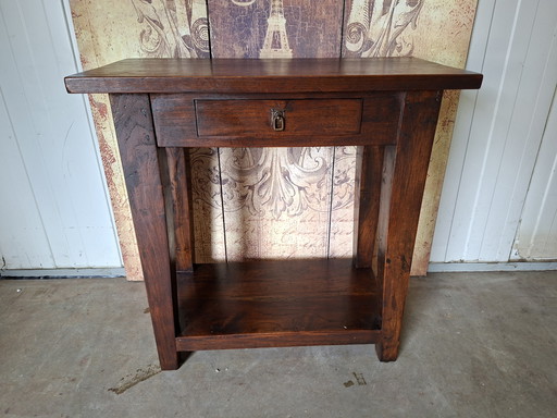 Klassieke eiken sidetable, haltafel, wandconsole afm: 80x40cm en 80cm hoog.
