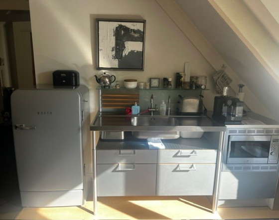 Bulthaup System 20 with Bosch retro refrigerator and oven/microwave block, Furniture, Glass, Metal, Brown (photo 11 of 16)