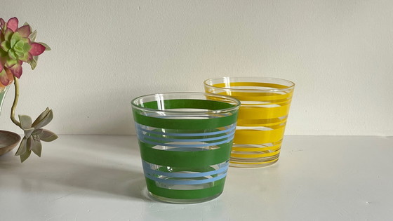 Image 1 of Pair of vintage screen-printed glass planters