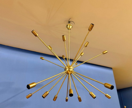 Lampada a sospensione Sputnik, Italia, 1970, Lampadari, Ottone, Dorato, Mid Century Modern (foto 5 di 5)