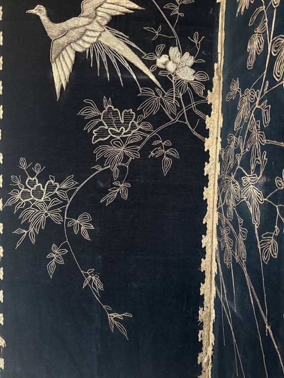 Image 1 of Antique Chinese embroidered chinoiserie folding screen ca. 1885