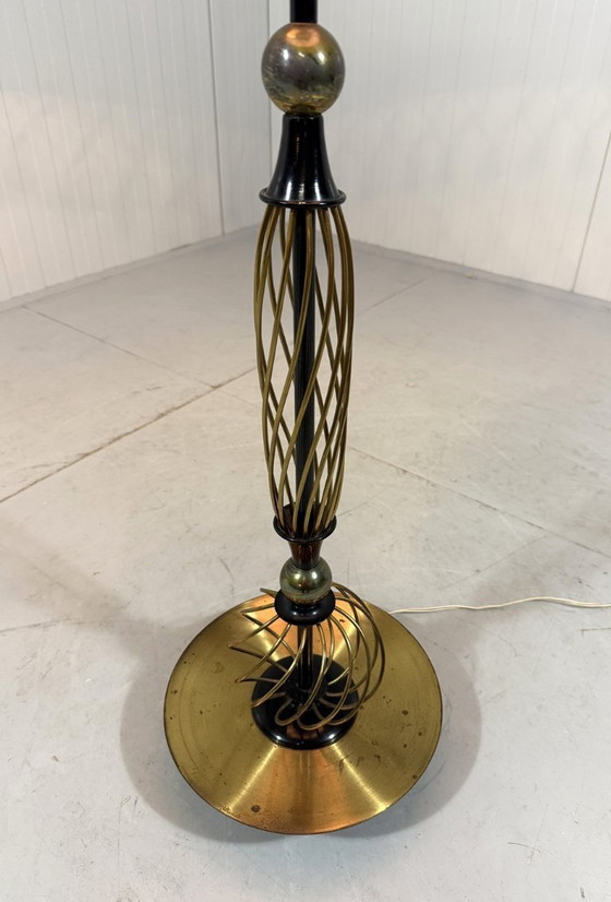 Image 1 of Austrian brass floor lamp with pleated lampshade 1940-50s