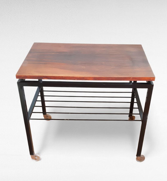 Image 1 of Vintage design serveertrolley teakhoutfineer metalen frame