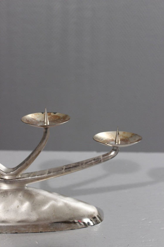 Image 1 of WMF Ikora - zilverkleurige metalen kroonluchter met 4 lampen, modernistisch ontwerp, jaren 1950