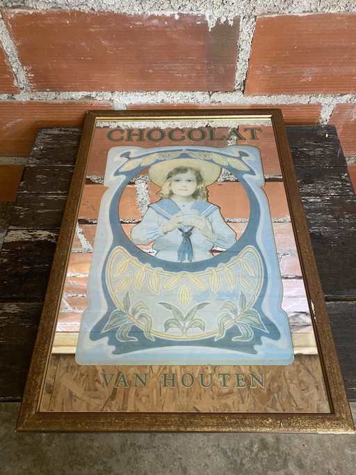 Miroir Publicitaire Bistrot Ancien Chocolat VAN HOUTEN Suchard Vintage #D374