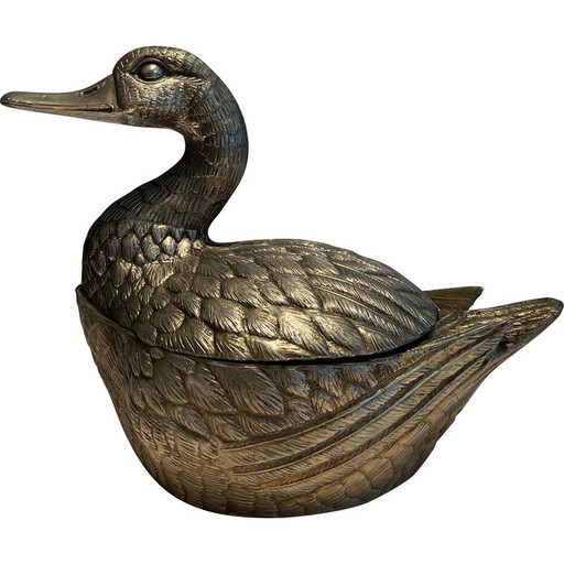Secchiello per il ghiaccio vintage a forma di anatra placcato in argento di Mauro Manetti