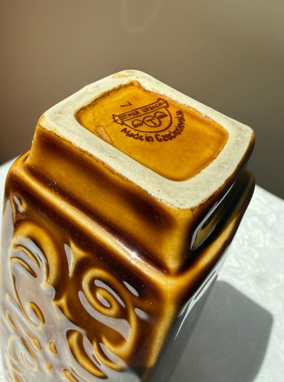 Ditmar Urbach Ceramic Vase & Box Czechoslovakia Set - Free Matching Ashtray (photo 4 of 11)
