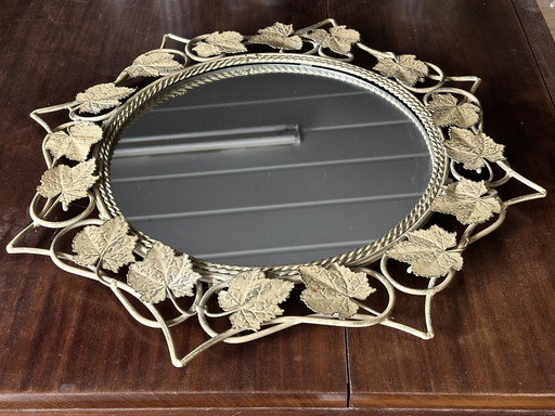 Miroir Vintage en Fer Forgé Décor Feuilles de Vignes - Diamètre 62 cm