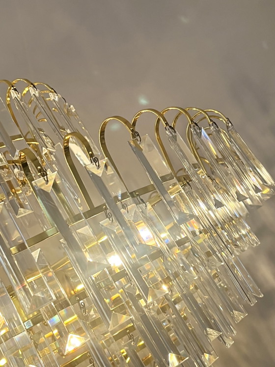 Lampadario in Cristallo Tagliato a Mano di Grandi Dimensioni Stile Mid-Century – Rame (photo 2 of 6)