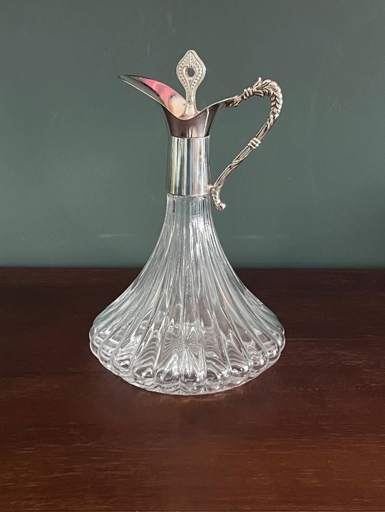 Image 1 of Mundgeblasene Karaffe/Dekanter mit versilbertem Ausguss und Griff ca. 1930