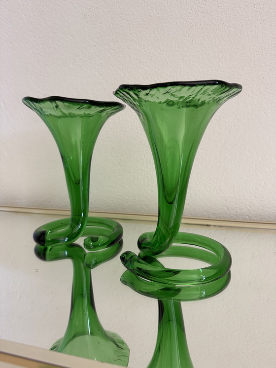 Image 1 of Vases cornet verre soufflé années 60