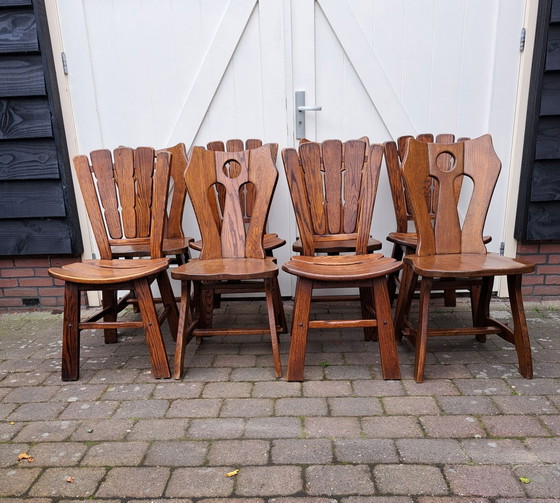 8x Brutalist oak Dining chairs – Wood (photo 3 of 5)