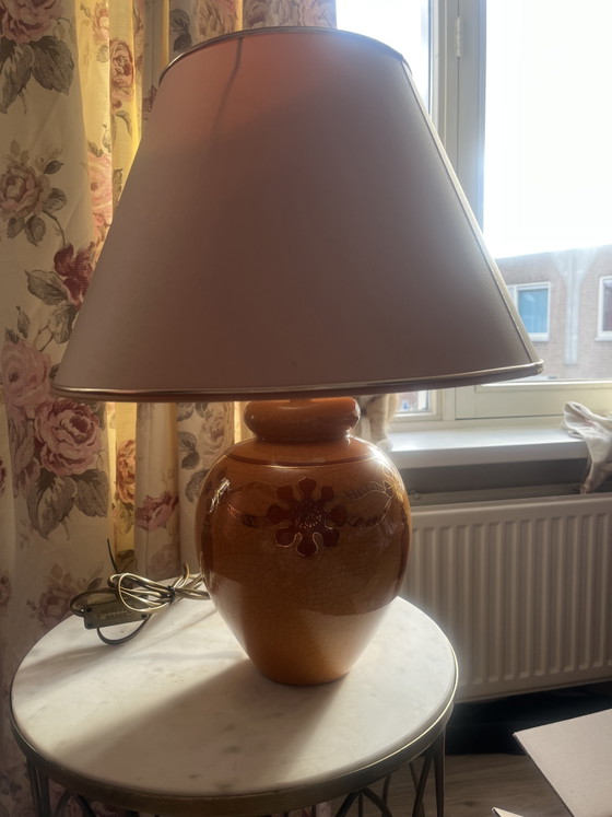 Image 1 of Vintage Le Dauphin ceramic table lamp – orange crackle – 1970s/1980s